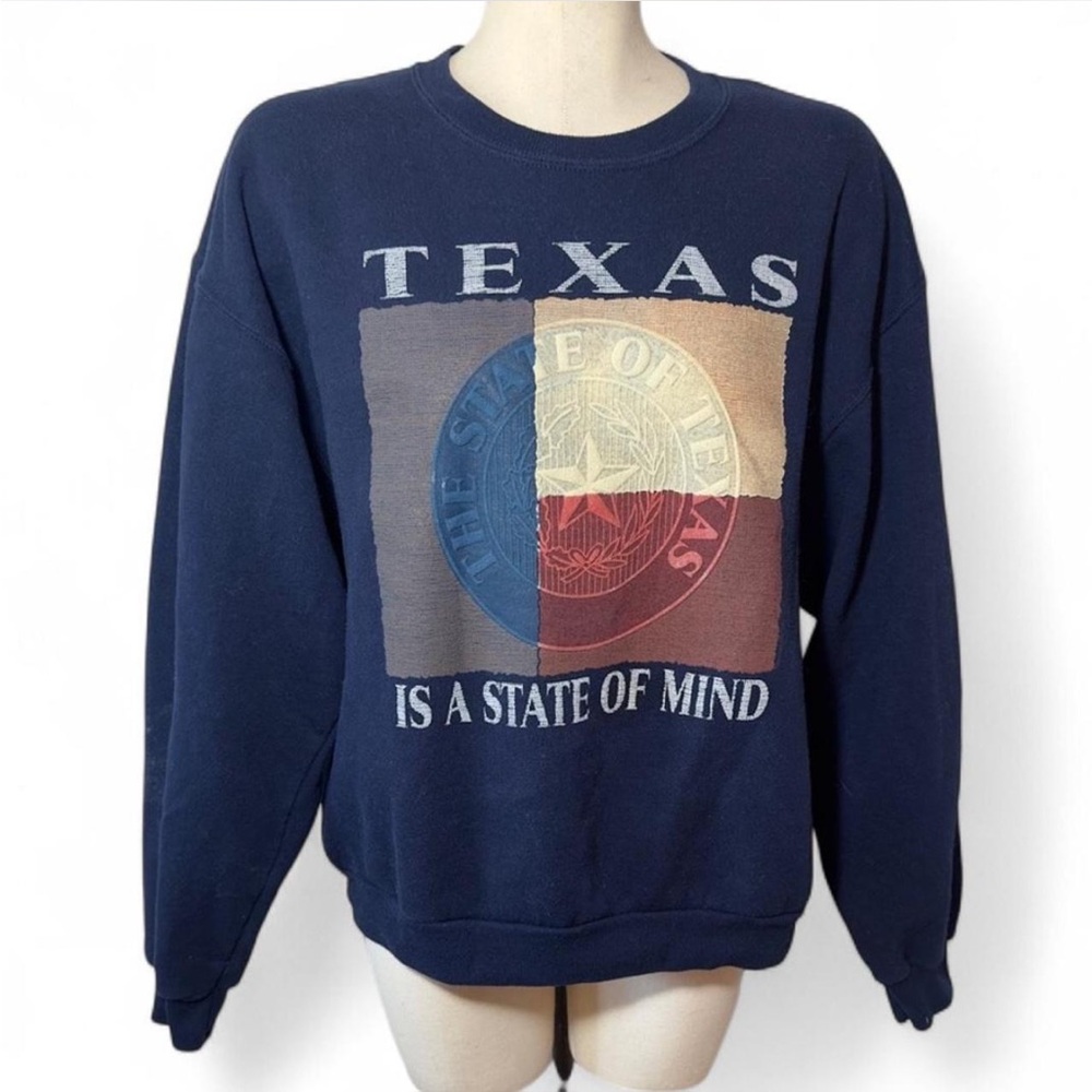 Jerzees Texas State of Mind Graphic Crewneck Sweatshirt Navy Size Medium